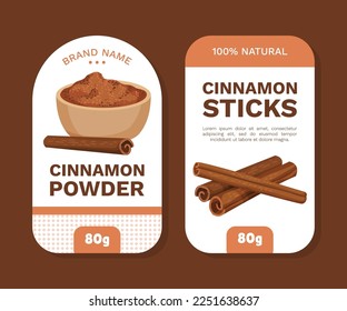 Cinnamon Label Design with Aromatic Spice Sticks and Powder Vector Template