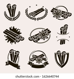 Cinnamon labels and elements set. Collection icon cinnamon. Vector