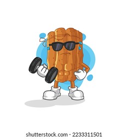 the cinnamon lifting dumbbell vector. cartoon character