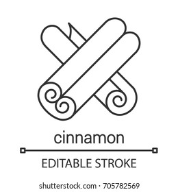 Cinnamon linear icon. Thin line illustration. Canella. Contour symbol. Vector isolated outline drawing. Editable stroke