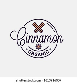 Cinnamon logo. Round linear logo of cinnamon stick on white background