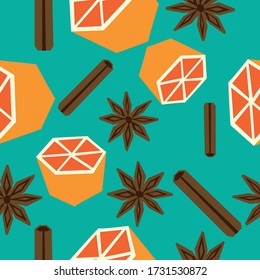 cinnamon and orange and star anise beautiful pattern, vector art