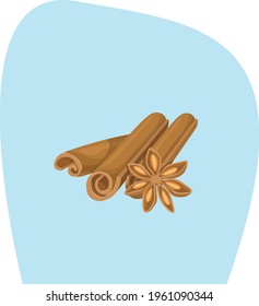 cinnamon pods in cartoon style on background