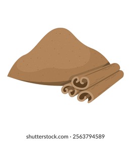 Cinnamon power with cinnamon sticks simple flat isolated Illustration.