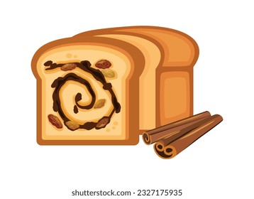 Cinnamon Raisin Bread vector illustration. Sweet swirl bread with cinnamon and raisins icon vector isolated on a white background