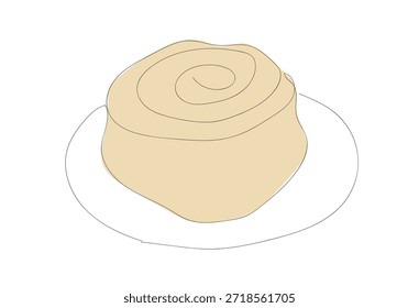 Rollo de canela o bollo de una línea de Ilustración vectorial continua. Un bollo enrollado cubierto de esmalte. Vector hecho a mano, no Al.