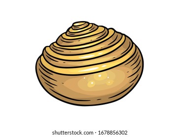 Ilustración vectorial dibujada a mano con el anillo de canela. Pan y bollos hechos al blanco.