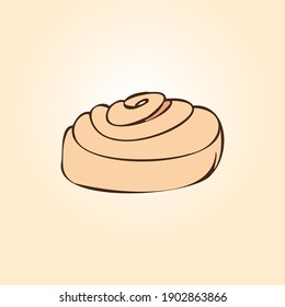 Cinnamon roll bun. Sweet Pastry and Flour Products. Hand drawn Vector illustration. Design of wrapping paper, gift cards, decor.