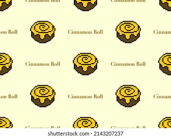 Cinnamon roll cartoon character seamless pattern on yellow background.Pixel style