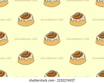 Cinnamon Roll cartoon character seamless pattern on yellow background