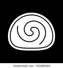 Icono de glifo en modo oscuro de canela. Un bollo al horno. Pan dulce. Productos de panadería, pastelería y dulces. Rollo suizo. Símbolo de silueta blanca en el espacio negro. Ilustración aislada del vector