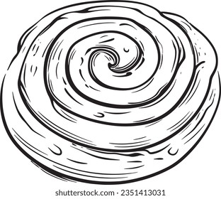 Cinnamon roll engraving style, Basic simple Minimalist vector SVG logo graphic, isolated on white background, children's coloring page, outline art, thick crisp lines, black and wh