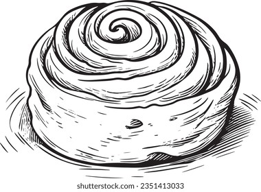 Cinnamon roll engraving style, Basic simple Minimalist vector SVG logo graphic, isolated on white background, children's coloring page, outline art, thick crisp lines, black and wh