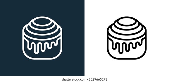 cinnamon roll icon isolated on white and black colors. cinnamon roll outline linear vector icon from bakery collection for mobile apps, web and ui.