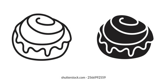 Cinnamon roll icons in outline and fill. vector illustration for ui.