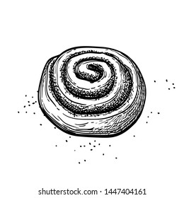 Cinnamon roll. Ink sketch isolated on white background. Hand drawn vector illustration. Retro style.