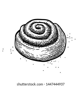 Cinnamon roll. Ink sketch isolated on white background. Hand drawn vector illustration. Retro style.