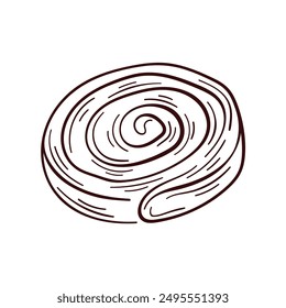 Cinnamon roll logo in line art style. Sweet swirl bun with cinnamon. Design for bakery. Vector illustration isolated a on white background.