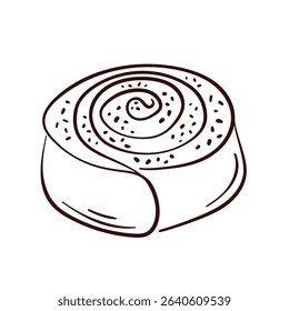 Cinnamon roll pastry in line art style. Perfect for bakery branding logo, food packaging, breakfast menu design and sweet pastry theme.