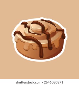 Cinnamon roll sticker and brown background