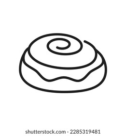 Cinnamon roll with sugar or sesame isolated swirl bun thin line icon. Vector tasty bakery food, sweet nutrition crispy snack of dough, lunch dessert