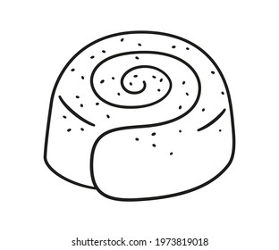 Cinnamon roll with sugar. Swirl kanelbulle bun. Traditional dessert in Scandinavia and North America. Hand drawn isolated vector illustration on white background.