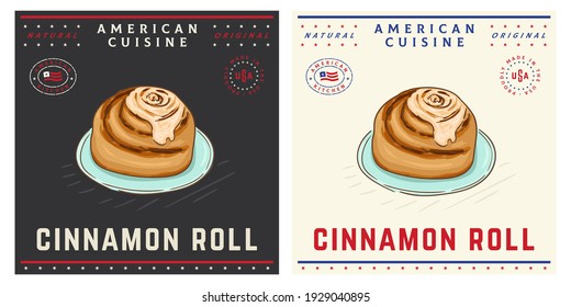 cinnamon roll with white icing retro