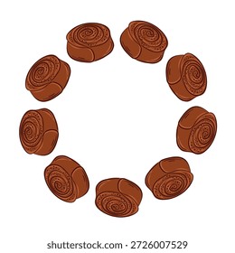 Corona de rollo de canela en estilo plano. Perfecto para tarjeta de marca de panadería, embalaje de entrega, menú de desayuno y pastelería dulce.