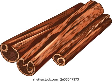 Cinnamon rolled sticks pile sketch vector icon. Hand drawn aromatic spice, dry flavor condiment. Mulled wine ingredient. Canella pod cooking seasoning. Organic fragrant herb, aromatherapy plant