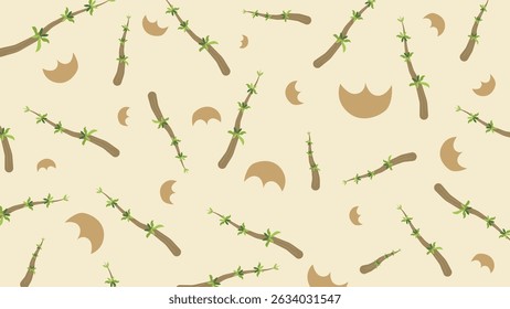 Cinnamon rolls and abstract soft forms on green. Ideal for spice packaging, holiday visuals, and natural culinary designs.