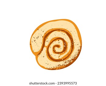 Cinnamon rolls or cinnabon vector illustration. Homemade sweet traditional dessert bun with white cream sauce isolated on white background. Top view.