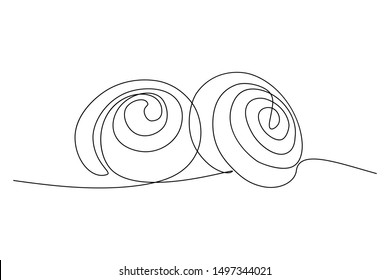 Cinnamon rolls in continuous line art drawing style. Black line sketch on white background. Vector illustration
