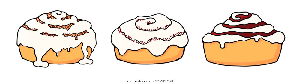 Cinnamon rolls set, vector isolated illustration on white background