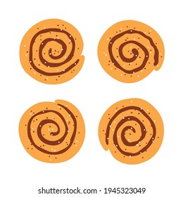 Cinnamon rolls with sugar. Set of swirl buns. Hand drawn isolated vector illustration on white background