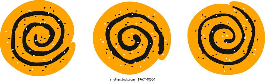 Cinnamon rolls with sugar. Set of swirl buns. Hand drawn isolated vector illustration on white background