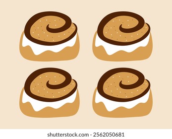 Cinnamon rolls topped with chocolate and icing arranged on a beige background. A rich and indulgent dessert perfect for bakery themes. Ideal for menus, banners, and dessert-focused visuals.