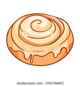 Cinnamon rolls wrapped in a spiral with a glazed white filling. For fast food menus