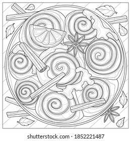 
Cinnamon rolls.Coloring book antistress for children and adults. Illustration isolated on white background.Zen-tangle style.