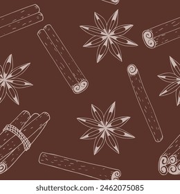 cinnamon seamless pattern hand drawn doodle, vector.