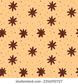 Cinnamon Seamless pattern with cinnamon sticks bark. background with brown spice aromatic ingredient. For packaging, textile, print, template, cards. Hand drawn ornament. Vector illustration