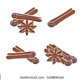 Cinnamon set. Collection icon cinnamon. Vector