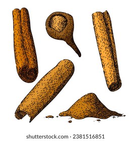 cinnamon set hand drawn. brown organic, ingredient aromatic, dry cinnamon cinnamon vector sketch. isolated color illustration
