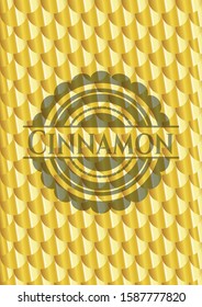 Cinnamon shiny golden emblem. Scales pattern. Vector Illustration. Detailed.
