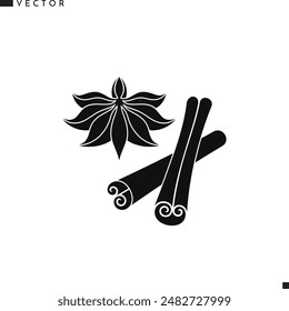 Cinnamon silhouette. Vector illustration EPS10. Isolated cinnamon sticks on white background