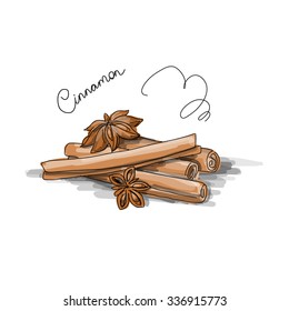 Cinnamon, sketch for your design. Vector illustration