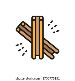 Cinnamon, spice flat color line icon. Isolated on white background