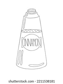 Cinnamon Spice Jar Ground Powder Simple Doodle Outline Vector Illustration Of Organic Ingredients For Food Seasoning, Healthy Diet Eco Concept