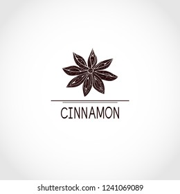 Cinnamon. Star anise, text. Silhouette. Logo, emblem, sign, symbol.