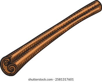 Cinnamon stick color vector illustration in sketch style. Hand drawn aromatic spice line art for packaging and design. Ingredient for recipes and aromatherapy