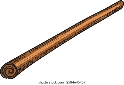 Cinnamon stick color vector illustration in sketch style. Hand drawn aromatic spice line art for packaging and design. Ingredient for recipes and aromatherapy.	